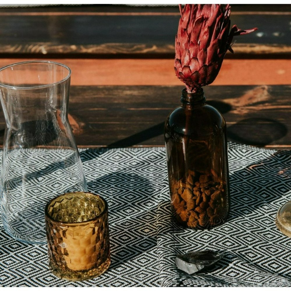 Amber Chunky Honeycomb Glass Votive & Tealight Candle Holder, Set of 6 (six)